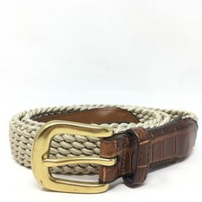 NEW Brighton Woven Belt Mens Size 38 Beige Cotton Brown Croc Embossed Brass