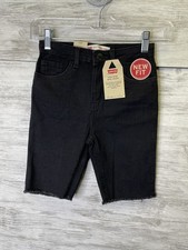 Levis High Rise Bike Short Girls 8 Black Denim Adjustable Waistband Stretch New