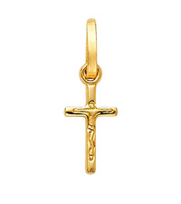 Solid 14K Yellow Gold Cross Pendant - 0.7" Dainty Jesus Christ Crucifix - PT134
