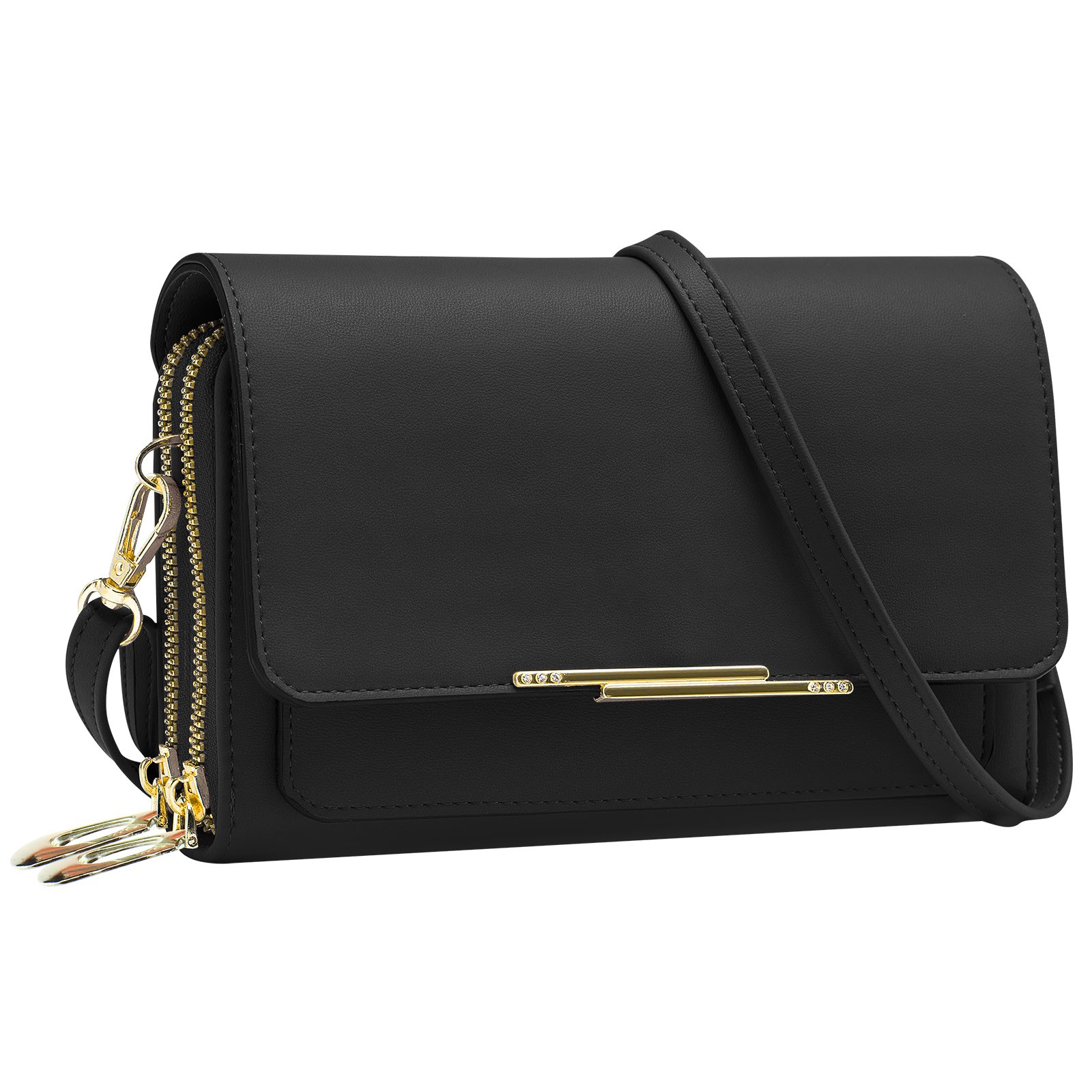 Pochette téléphone noire en simili cuir idéale pour le shopping et sorties