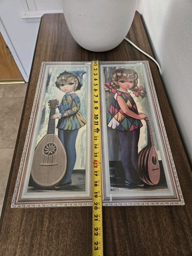 Set Of 2 Vintage EDEN BIG EYE GIRL MOPPET HARLEQUIN Series-wall art- In Plastic - Picture 4 of 5
