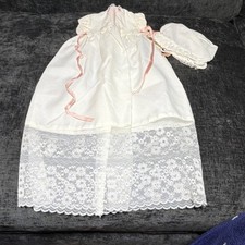 Handmade Ivory Pink Lace Satin Christening Gown with Bonnet