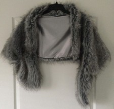 FAUX FUR WRAP GRAY/SILVER Wedding Bridal Fur Shawl Wrap Evening Women/ Unisex