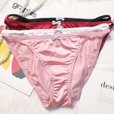 4PCS/LOT Sexy Womens Silky Satin Panties Underwear Bikinis Briefs Lingerie Soft