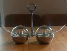 WMF Cromargan Duo Marmeladendosen Garnitur inkl Löffel 70er Design Gelee Set alt