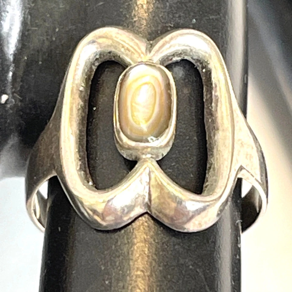 Mexico Abalone Sterling Silver Women's Signed Ring Shell Inlay Size 6.5 Vintage - Image 3 of 4
