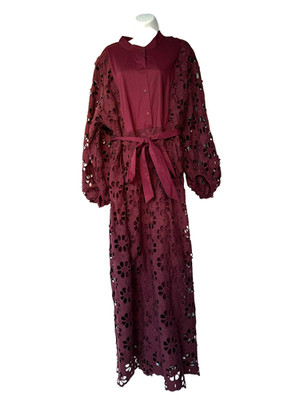 Tuckernuck Burgundy Eyelet Lace Maxi Dress XXXL Boho Chic Romantic Goth NWT