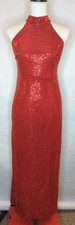 Vintage 80s 90s Dress Sz L XL Red Sequin Halter Long Prom Evening Jessica Rabbit
