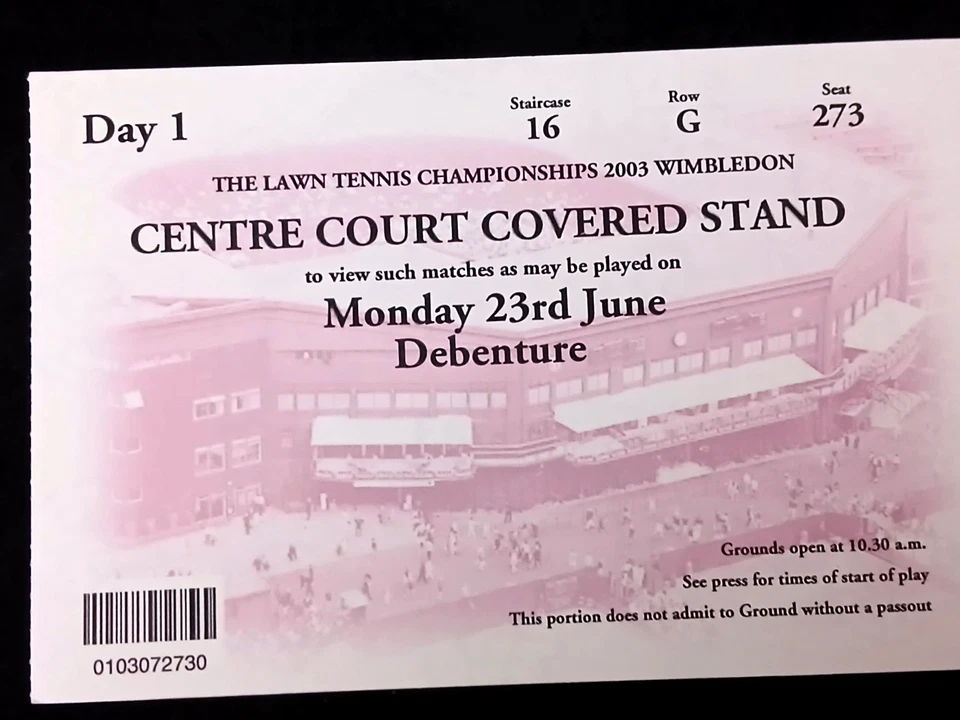 Wimbledon 2003 Center Court Full Unused Ticket June 23rd - VV-B1 - Image 3 of 4