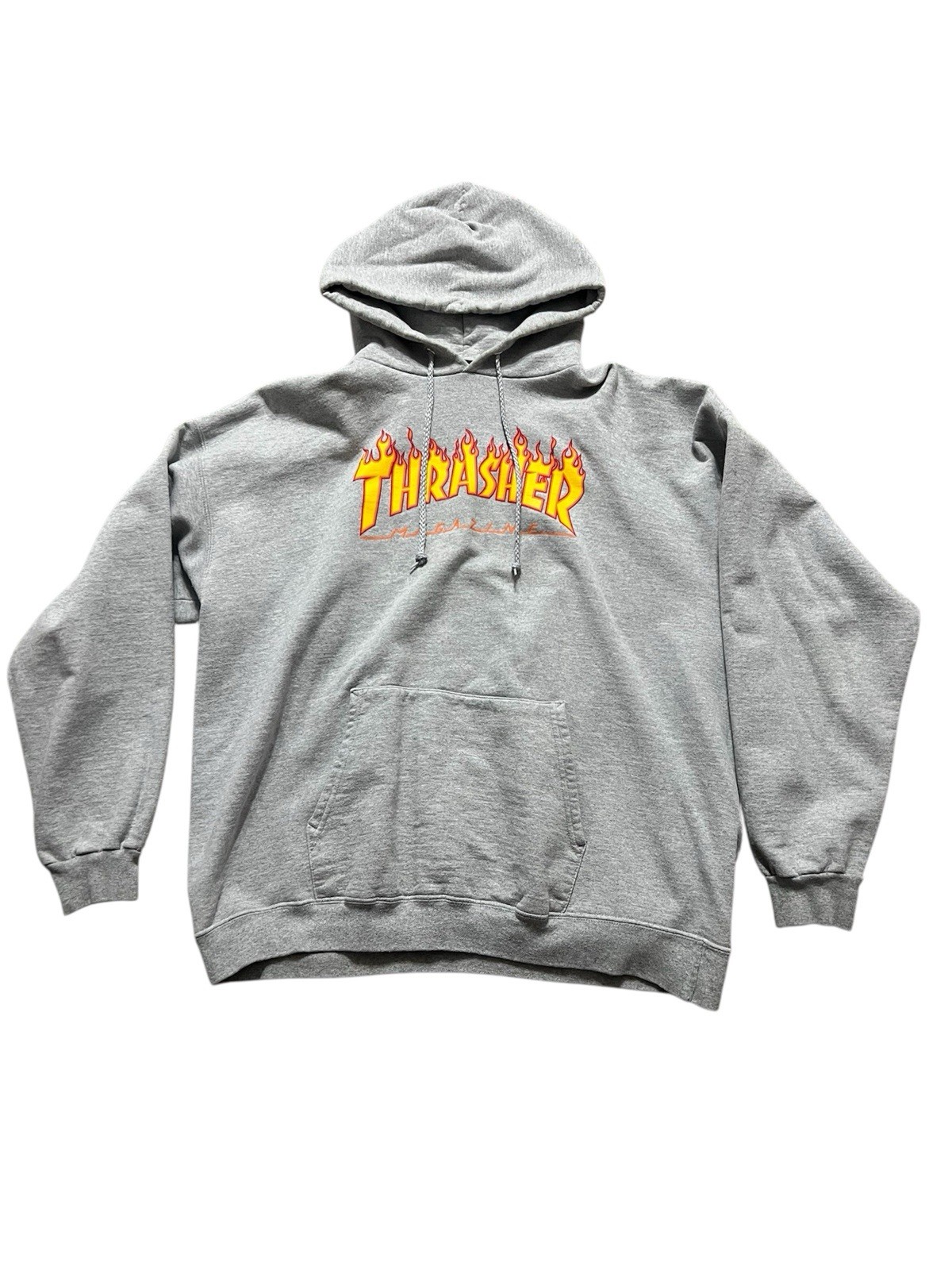 Thrasher Magazine Hoodie Mens XL Skateboarding Sweatshirt Pullover Flames Gray