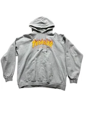 Thrasher Magazine Hoodie Mens XL Skateboarding Sweatshirt Pullover Flames Gray