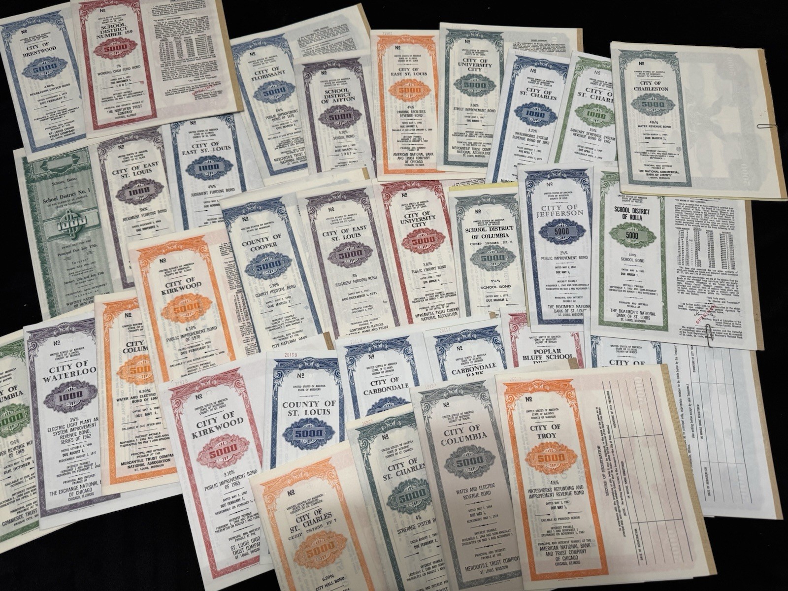 400+ SPECIMEN BOND  St Louis MISSOURI Illinois MISSISSIPPI + accompanying ppwork