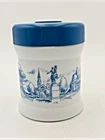 Vintage 70's Paul Revere Milk Glass Tobacco Jar 6" Canister w/Blue Plastic Lid