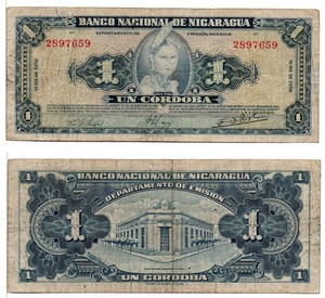 NICARAGUA 1 Cordoba (1958) Pick 99b, Fine