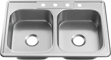 33" Drop in Double Basin Stainless Steel Kitchen Sink with 4 Faucet Holes