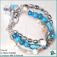 BRACELET NACRE VERRE METAL ARGENTÉ BIJOU FRANÇAIS NEUF LIVRAISON 48H A DOMICILE