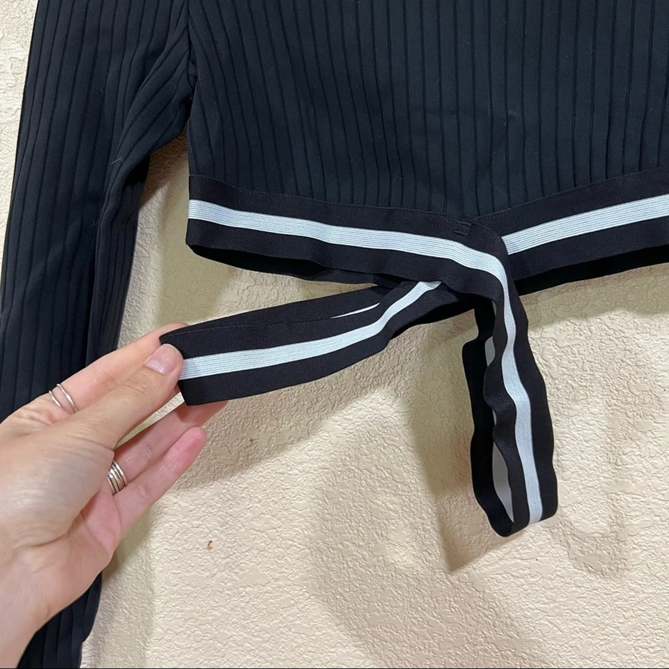 MICHI Black White Apex Ribbed cropped mock neck striped straps cutout Top SMALL - Image 4 of 4