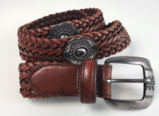 Brighton Woven Leather Belt with Flower Shape Concho's Women's Size L