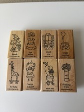 Stampin Up Various Greetings 8 Wood Rubber Stamps NIP Birthday Baby Thank You