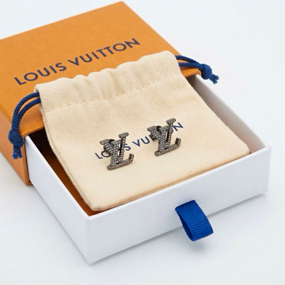 Louis Vuitton LV Logo Clear Crystal Silver Tone Ohrstecker Butterfly Back