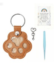 Cat  Dog Hair Keychain, Leather Dog Paw Hair Holder Fur Collection Key Chain...