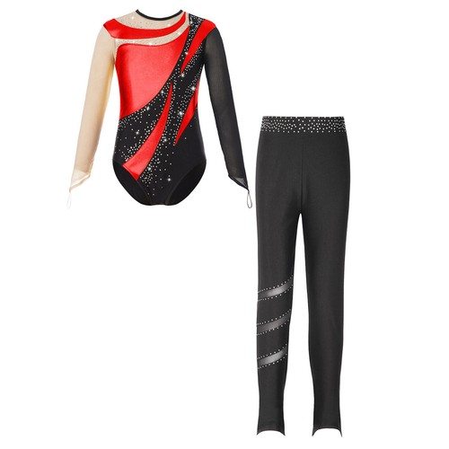 Kids Girls Tracksuit Keyhole Back Outfit Metallic Set Dance Leggings Mesh 2pcs - Picture 37 of 74