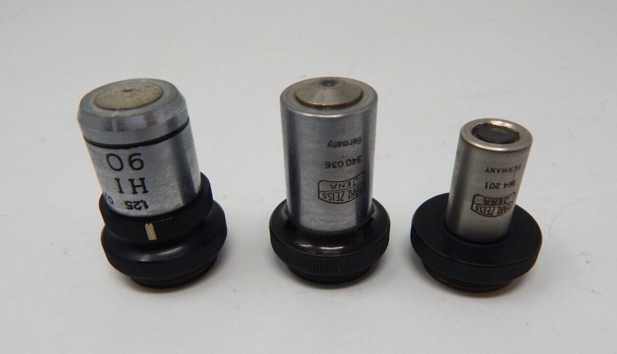 Lot of 3 Carl Zeiss Microscope Lenses Jena 1.25 .65 .20 | eBay