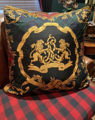 Ralph Lauren Tartan Wexford Plaid Silk Wool Decorative Pillow Crest Large - Picture 1 of 11