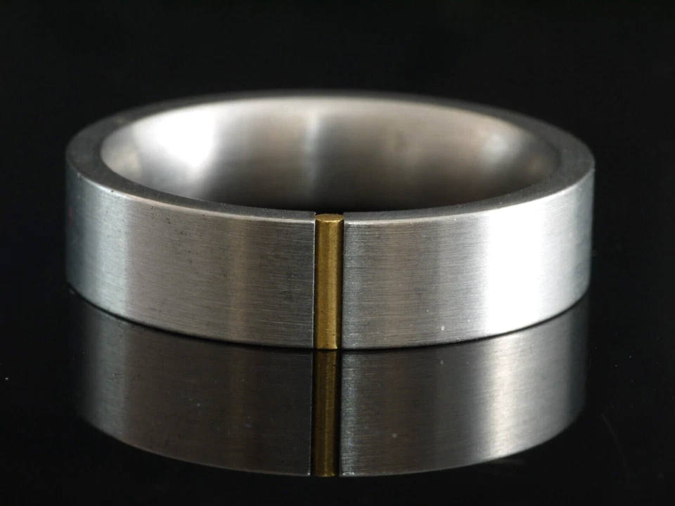 Ring Edelstahl mit 750 Gelbgold Stift Gr 62 Marke Ernstes Design ca 6 mm breit - Bild 1 von 1