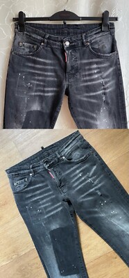 Dsquared2 Men's Slim Jean Black Washed Painted Size 46 DSQ2