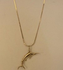 14K Yellow Gold "Marlin Fish" Pendant on 18.25" 14K Necklace Chain Set