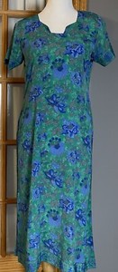 Blue Floral Silk Indian Kurta Women’s Sz M Green Blue Short Sleeve Casual Party
