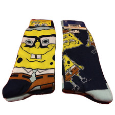 Nickelodeon SpongeBob SQUAREPANTS Novelty Crew Socks 2 Pairs Shoe Size 6-12 NWT