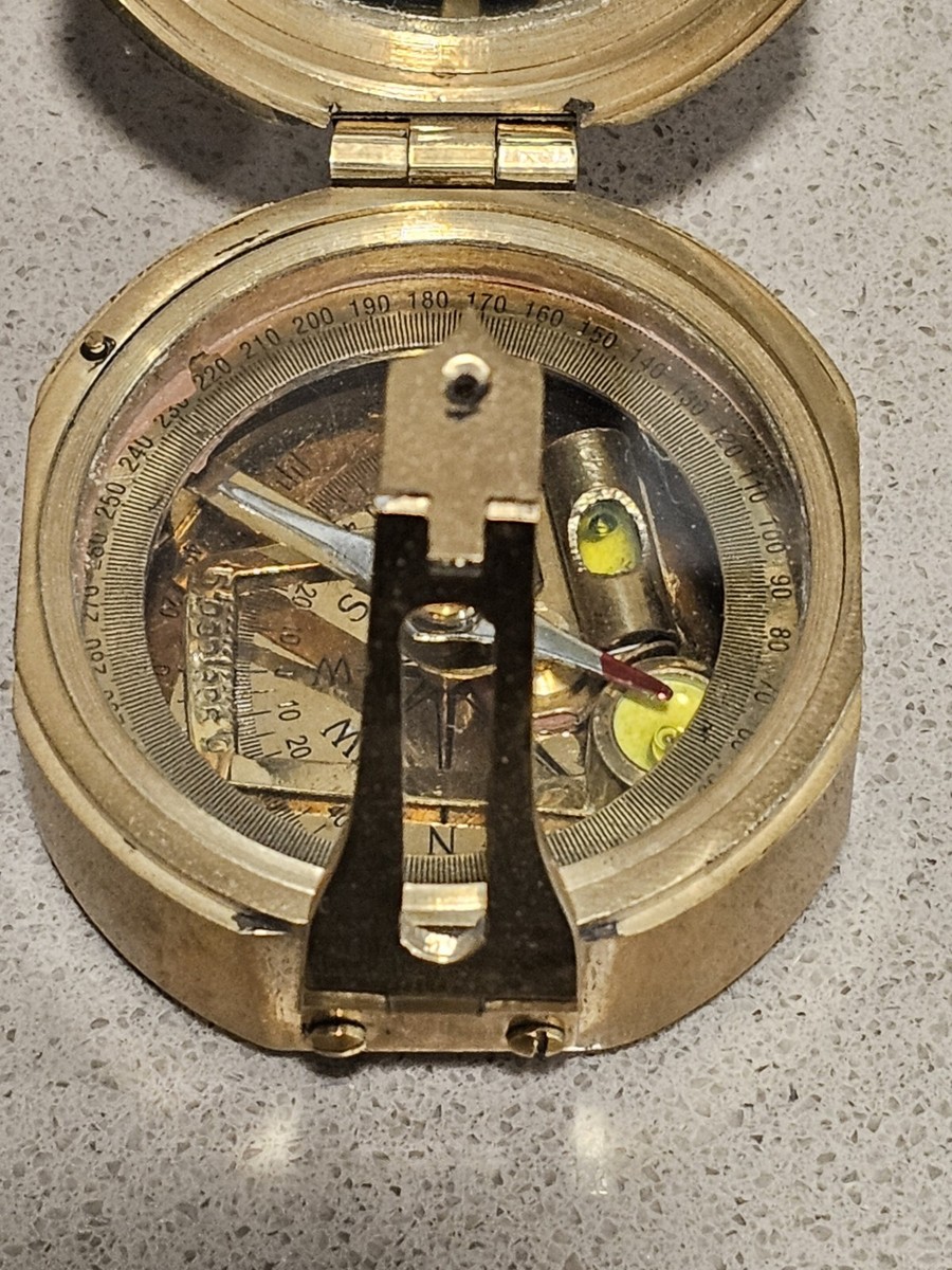 Stanley London Nautical 3 inch Brass Compass With Wooden Box