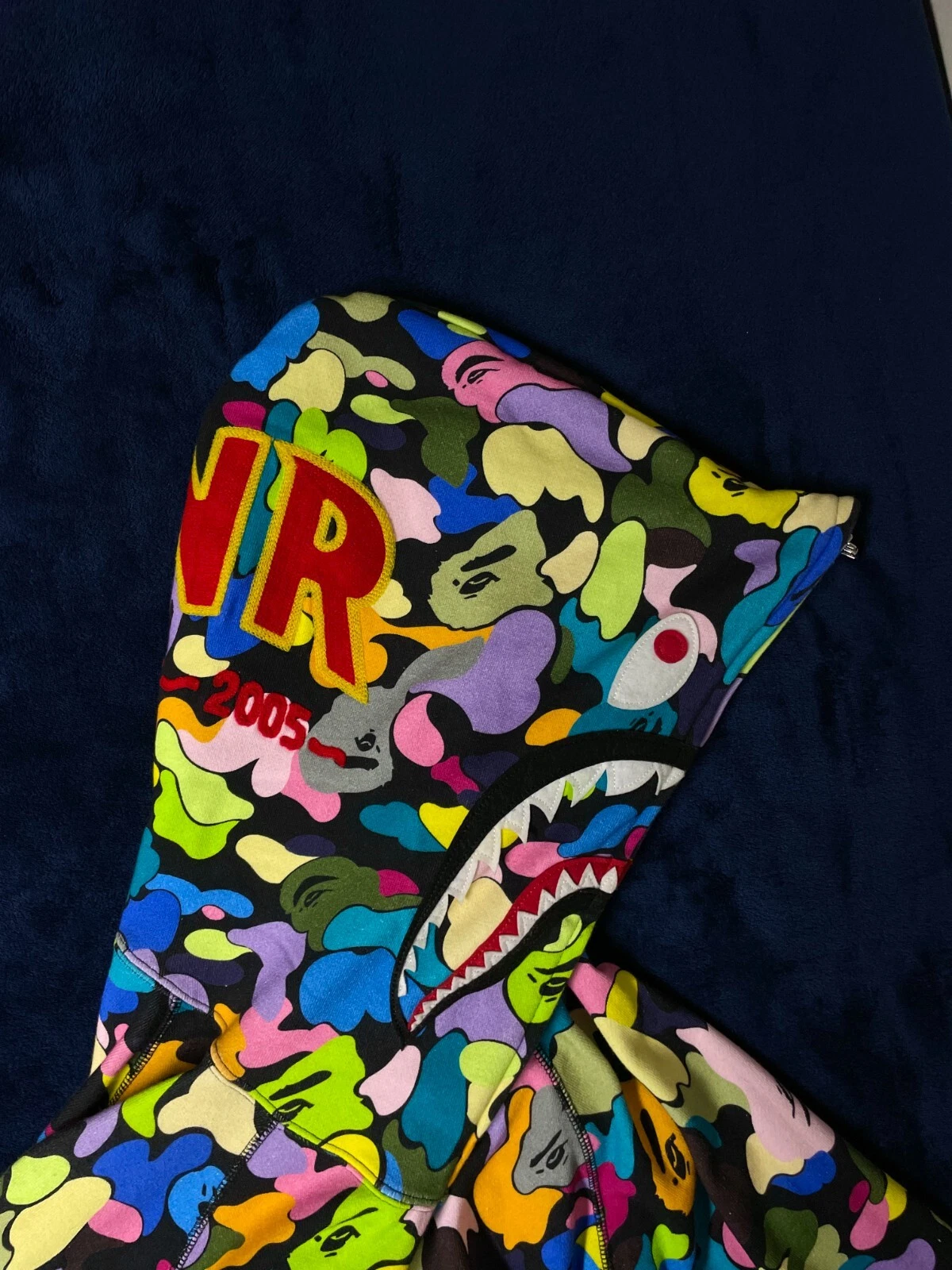 A BATHING APE (BAPE) Felpa con cappuccio multicolore mimetica squalo squalo cerniera intera taglia XL 2021 indossata una volta