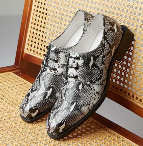 SAOLA Scarpe eleganti uomo pelle di serpente punta quadrata Oxford stringate formali nightclub