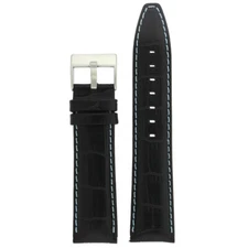 Watch Band Leather Black Blue Stitching Sport Model Alligator Grain 20mm-24mm