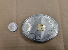 R Letter Metal Chrome and Gold Vintage Belt Buckle Loop Holder Retainer