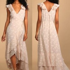 Lulus Valentine's Lovely Evening Together Blush Pink Jacquard High-Low Wrap Dres