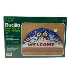 Bucilla Deluxe Latch Rug or Wall Hanging Kit Snow Friends WELCOME  17"x34" 13411