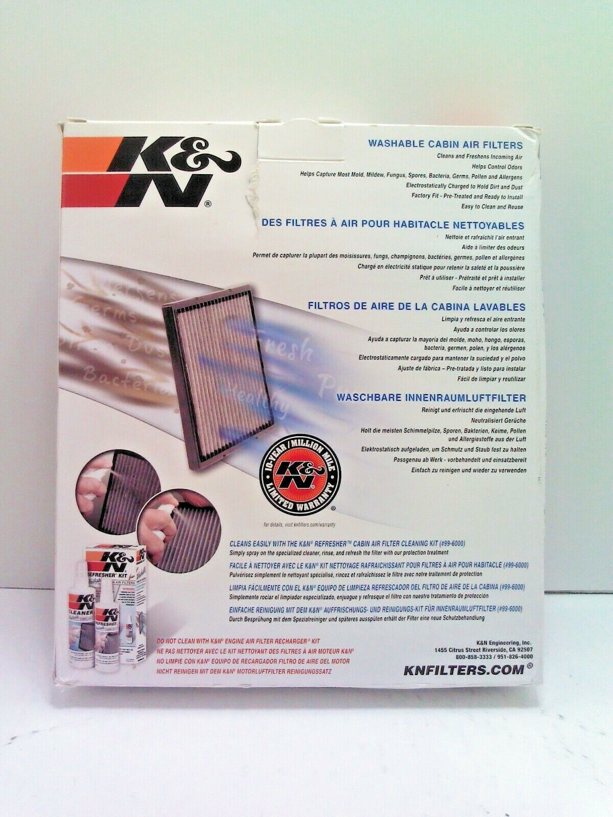 K N Washable Cabin Air Filter VF3005 Dodge Caravan Pacifica Voyager 