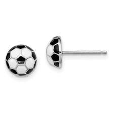 Sterling Silver Rhodium-plated Madi K Kids 8mm Enamel Soccer ball Post Earrings