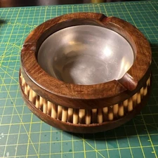 Stunning Porcupine Quill and African Olive Wood Ashtray Vintage Cigar Tobacco