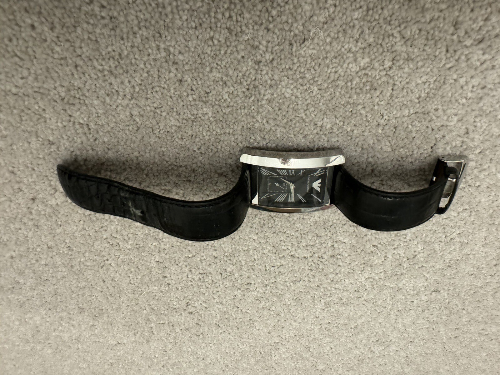 Emporio Armani Silver Watch Black Face Black Leather Strap and Case eBay