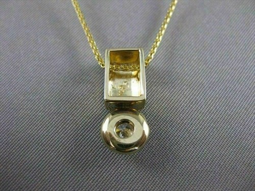 ESTATE ROUND DIAMOND SOLITAIRE 14K YELLOW GOLD HANGING BEZEL PENDANT CHAIN #1496 - Picture 9 of 10