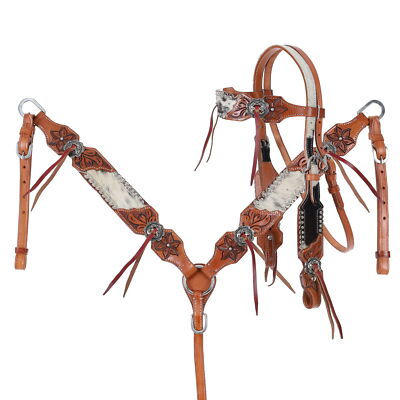 Showman Leather Lily Browband Horse Headstall and Breastcollar Set