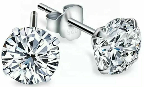 SOLID 925 STERLING SILVER ROUND CUBIC ZIRCONIA STUD POST EARRINGS 2-8mm WOMEN