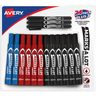 Avery Marks-A-Lot Permanent Marker, Chisel Tip, Assorted Colors, 27 Count