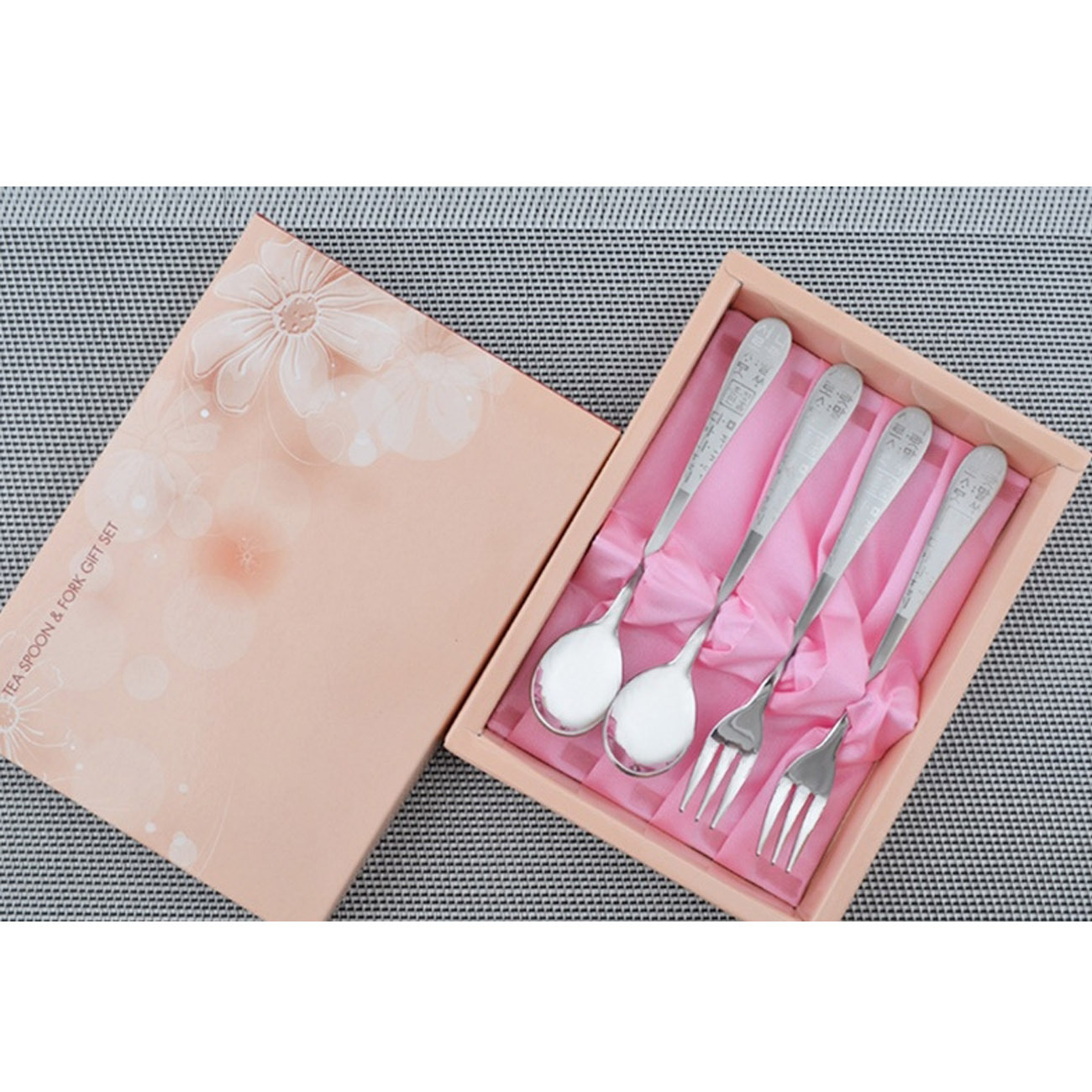 Korean Teaspoon Teafork Set For Gift Korean alphabet pattern Tea spoon