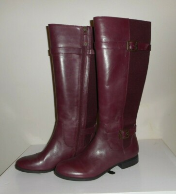 ISAAC MIZRAHI ABBY BORDEAUX LEATHER RIDING BOOTS WOMEN'S SIZE 7 1/2 MEDIUM MINT